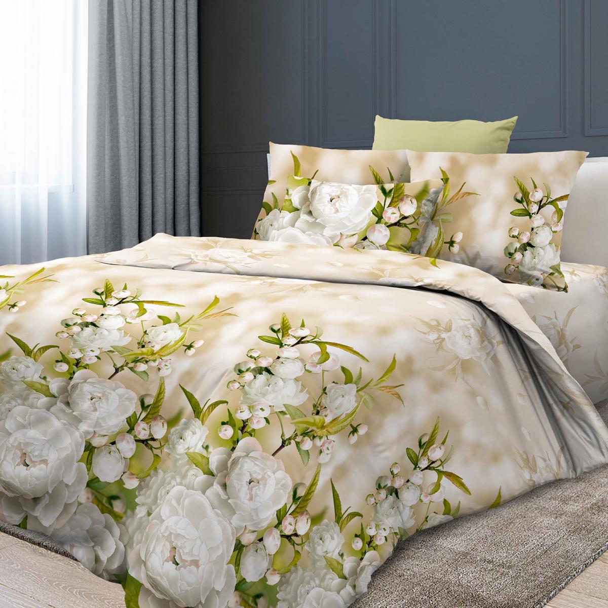 Пододеяльник евро (210*226) бязь Премиум Реноме <6321-1 Белые бутоны> (арт.38/008)