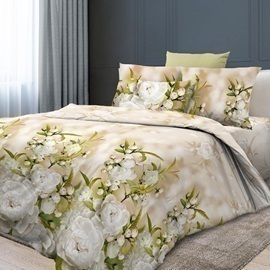 Простыня евро (220*240) бязь Премиум Реноме<6321-1 Белые бутоны> (арт.38/005)