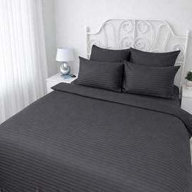 КПБ страйп-сатин однотонный Графитовая коллекция с простыней на резинке Реноме 